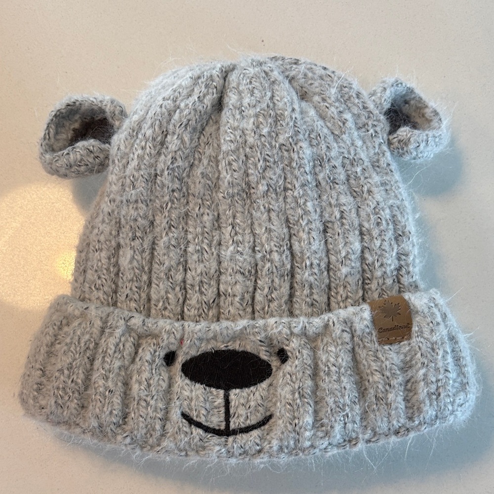 Gray Knit Bear Beanie